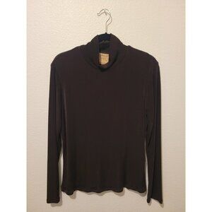 Double D Ranchwear Equestrian Turtleneck Blouse Wmn L Brown Stretch LS Western